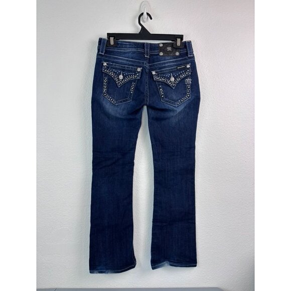 Miss Me women's 27 boot dark wash mid-rise bootcut jeans bling stud 31" inseam - Picture 4 of 7